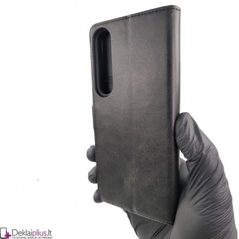 Dirbtinos odos dėklas su skyreliais - juodas (Sony Xperia 1 IV/1 V)